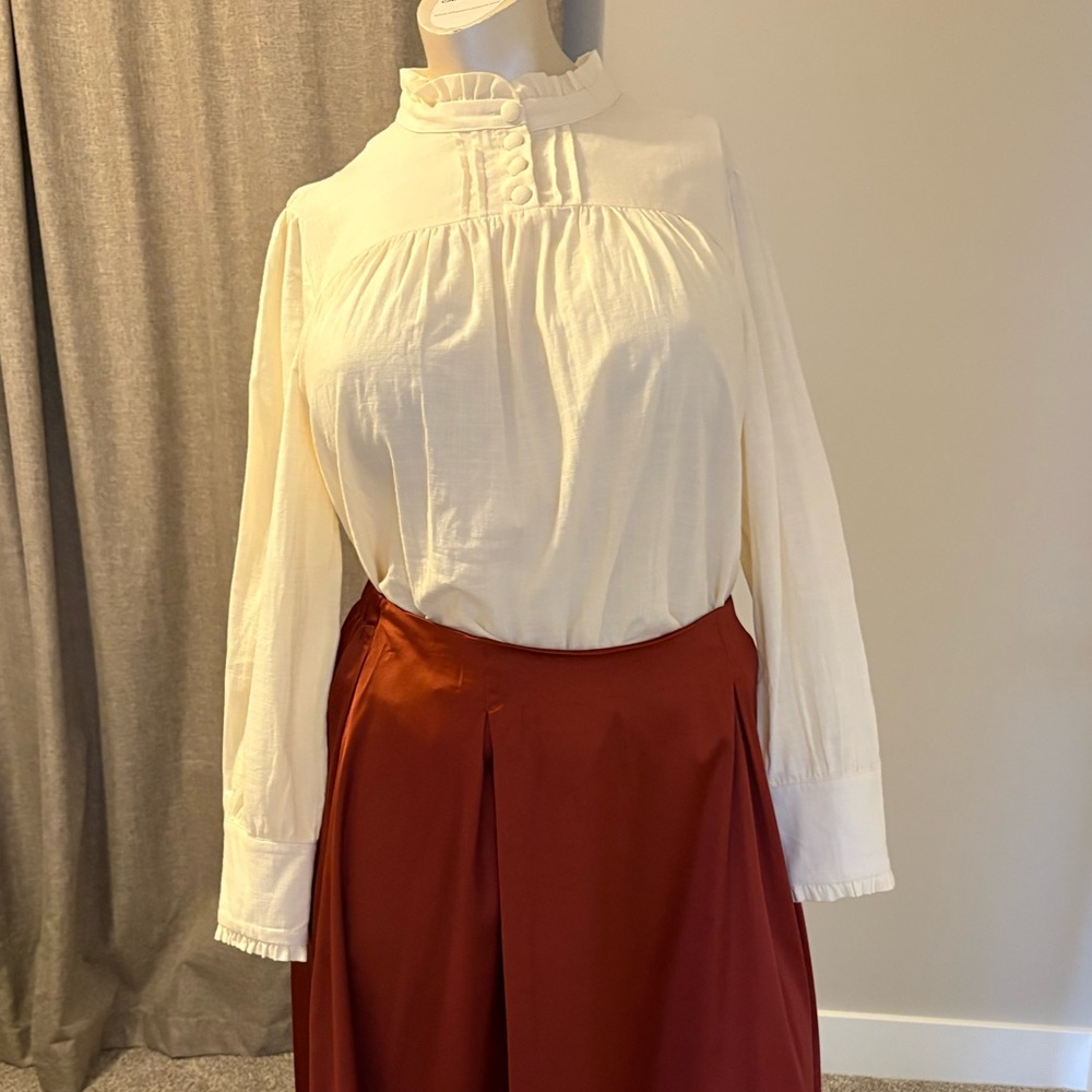 Cream Victorian-Inspired Blouse with Ruffle Collar